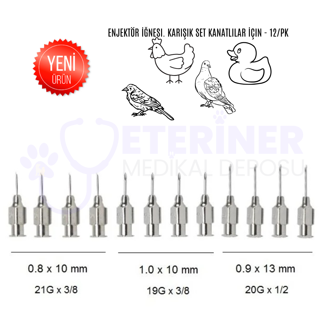 ''Enjektör İğnesi. Karışık Set  Kanatlılar İçin - 12/pk ''
