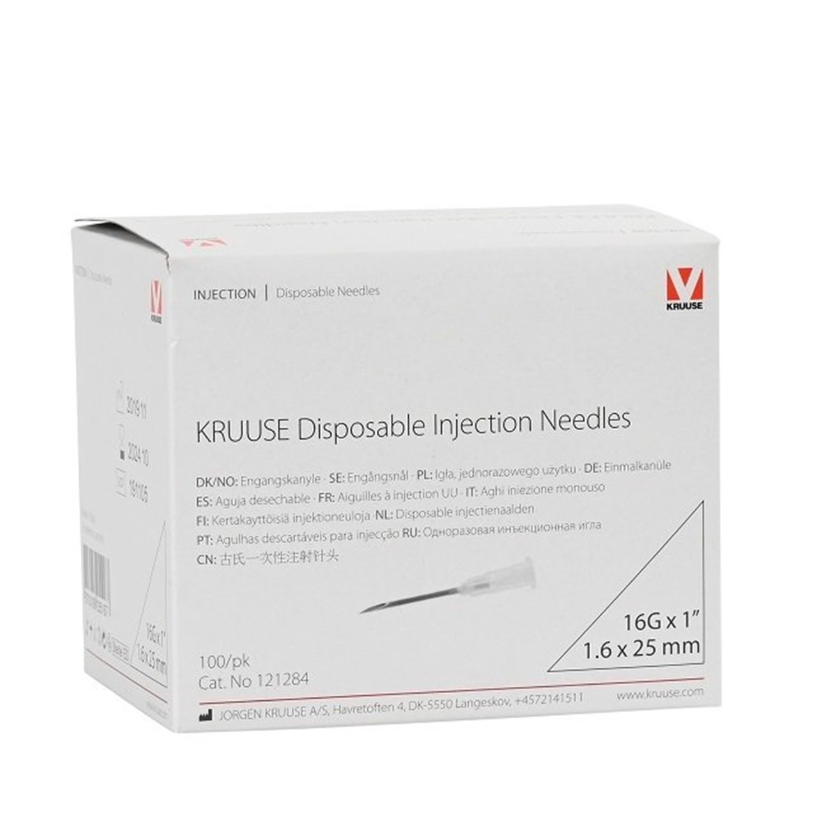 KRUUSE Enjektör İğnesi 1.6 x 25 mm. Beyaz (16G x 1) - 100/pk