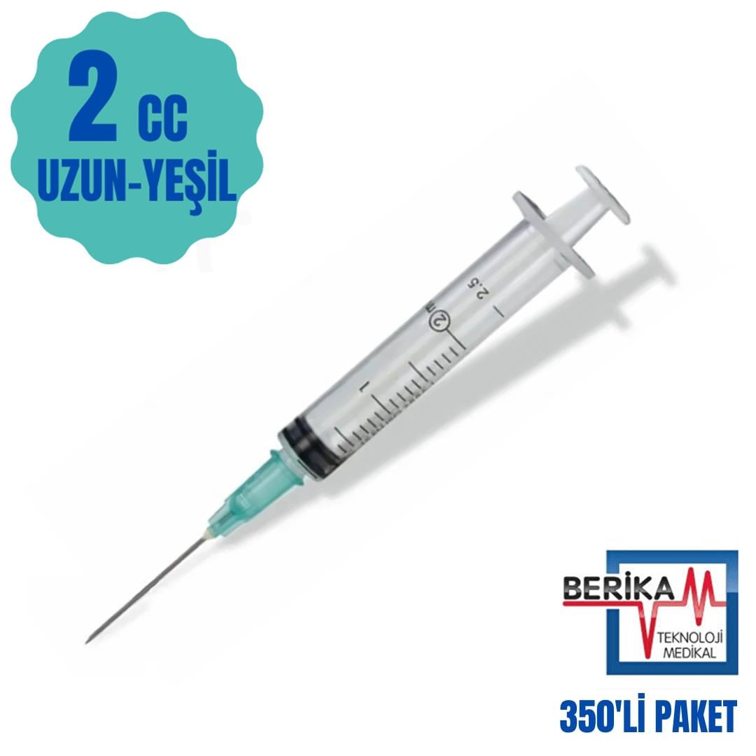 Berika 2 CC 3 Parça (CONTALI) Uzun ve Yeşil Uçlu Enjektör 350'li Paket